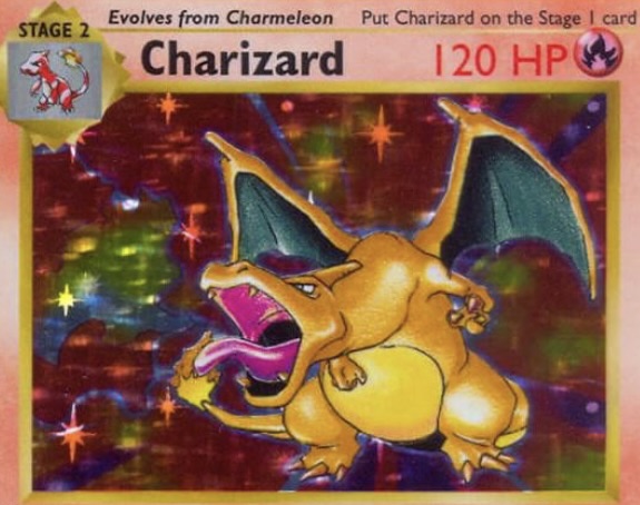 Close up of Charizard Pokémon card.